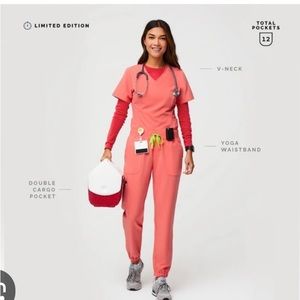 Limited color Hot Coral Figs scrub set